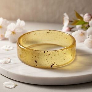 Vintage Amber Tone Lucite Bangle Bracelet 3” Wide Resin